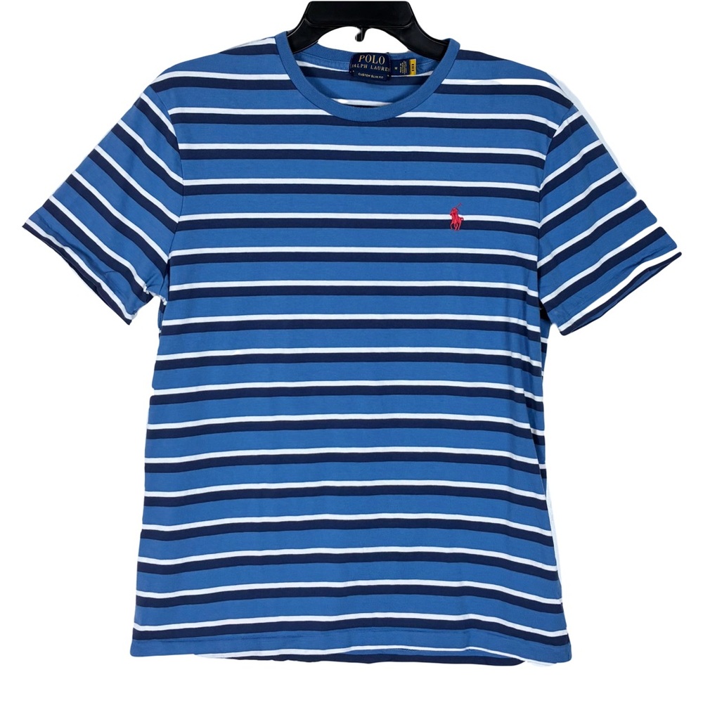 Polo Ralph Lauren Blue Striped Custom Slim Fit M Preppy Gentleman Classic Staple